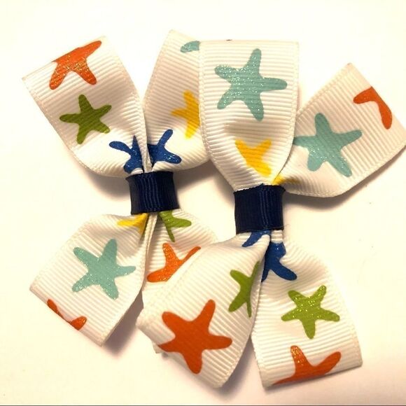 Bow pair hair bows accessories star fish beach sea - Picture 2 of 15